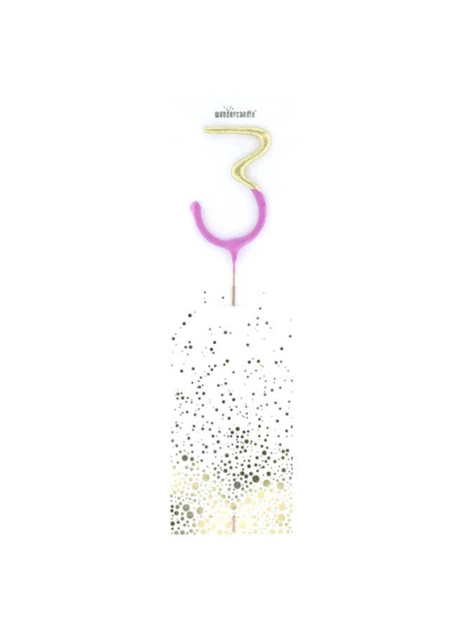 Wondercandle Bicolor 2-Tone Gold Pink Celebration Candle Number 3 Decorative Cake Topper for Birthdays Anniversaries Parties Elegant Personalized Gift German Made